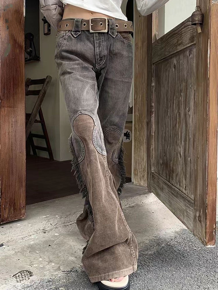 Women's Vintage Distressed Patchwork Tassel Denim Mini Slacks