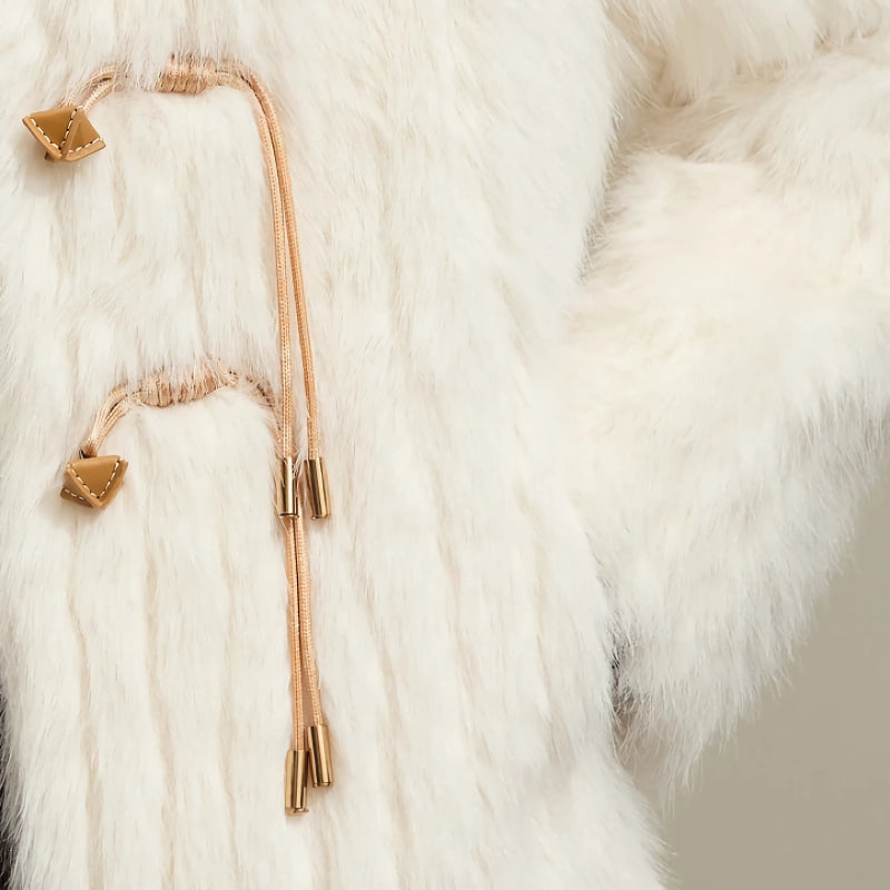 elegant loose faux fur v-neck coat, view 5 - MRSLM