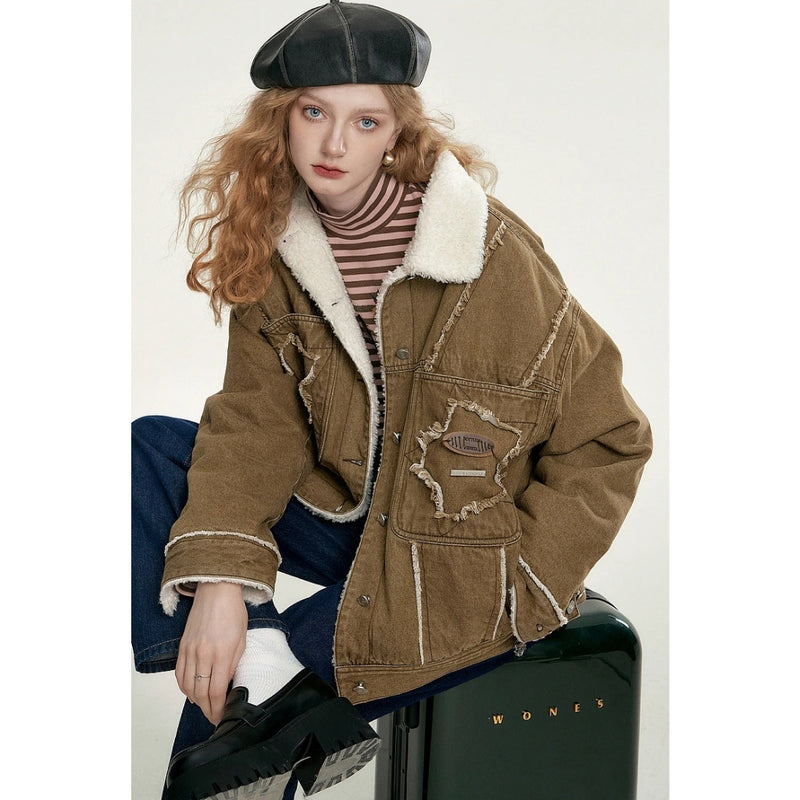 Vintage-Jeansjacke in warmem Braun für Damen