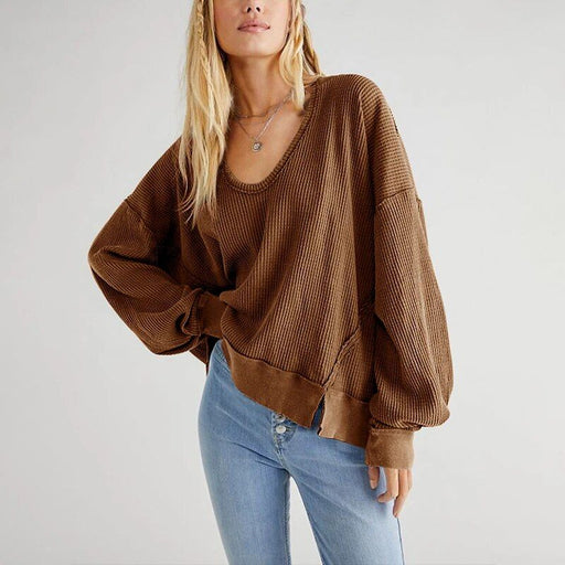 v-neck knitted cotton sweatshirt, view 2 - MRSLM