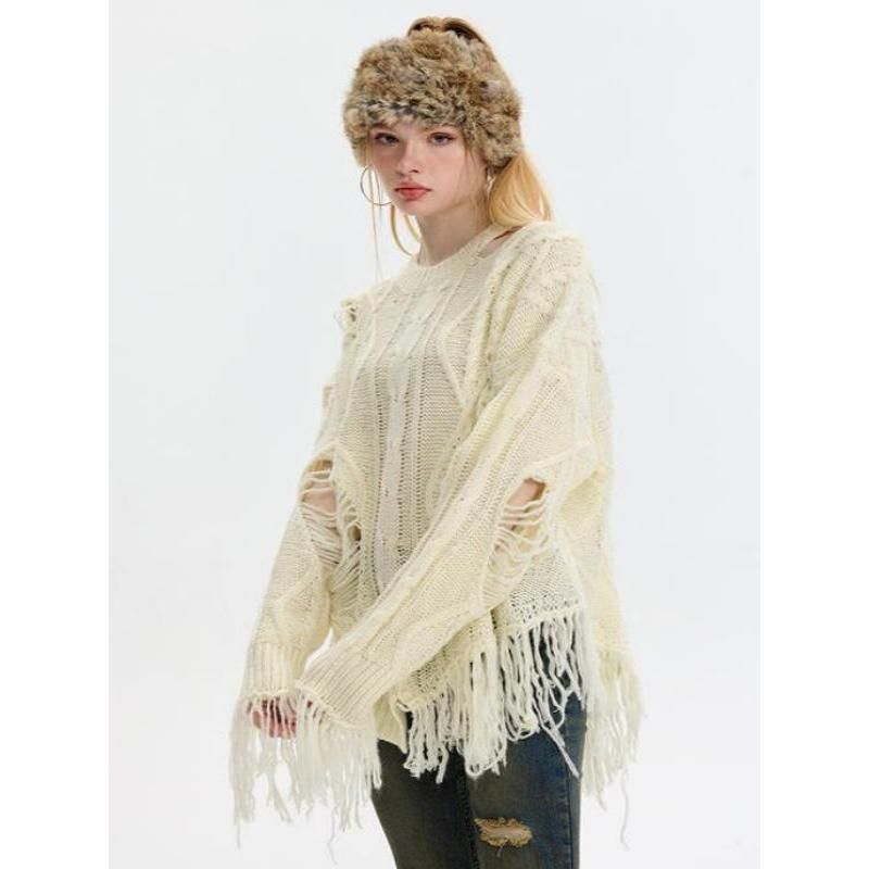 knitted hollow out pullover, view 9 - MRSLM