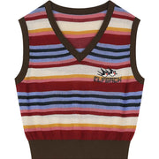 striped v-neck knitted vest, view 2 - MRSLM