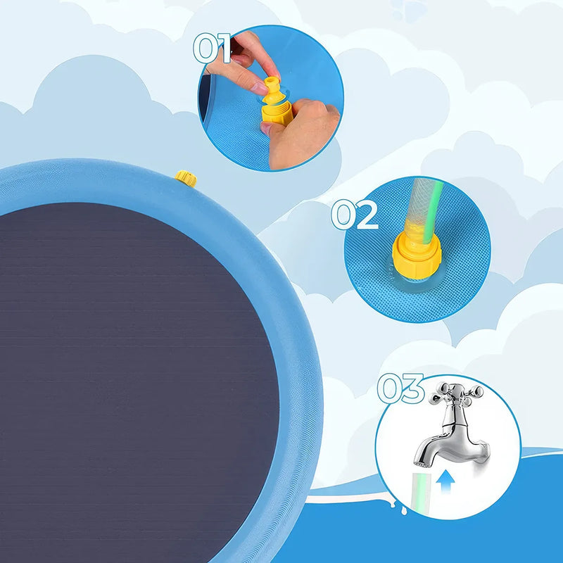 Piscina interativa para cães com tapete de aspersão