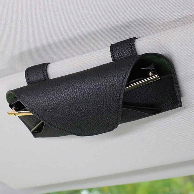 Suporte universal para óculos de carro em couro para quebra-sol