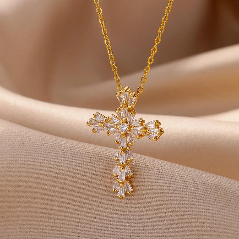 Cubic Zirconia Cross Pendant Necklace