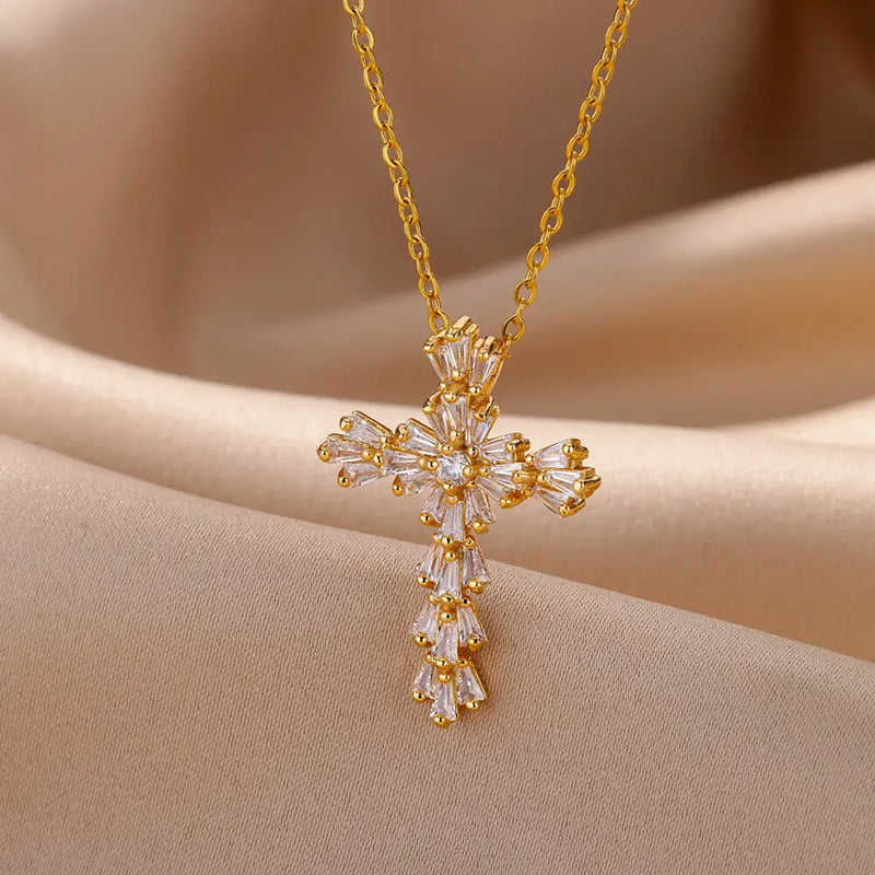 cubic zirconia cross pendant necklace, view 7 - MRSLM