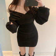cross v-neck knitted sweater dress, view 8 - MRSLM