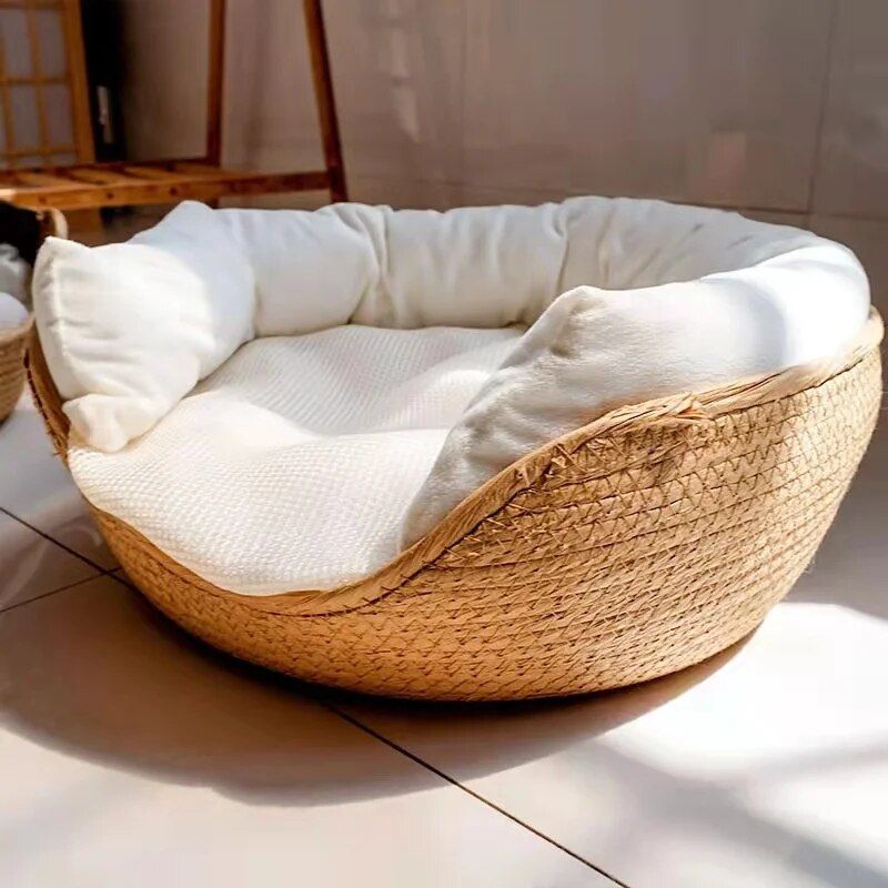 Handwoven Pet Nest Bed with Cushion