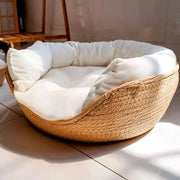 Handwoven cat nest bed with cushion, view 2 - MRSLM
