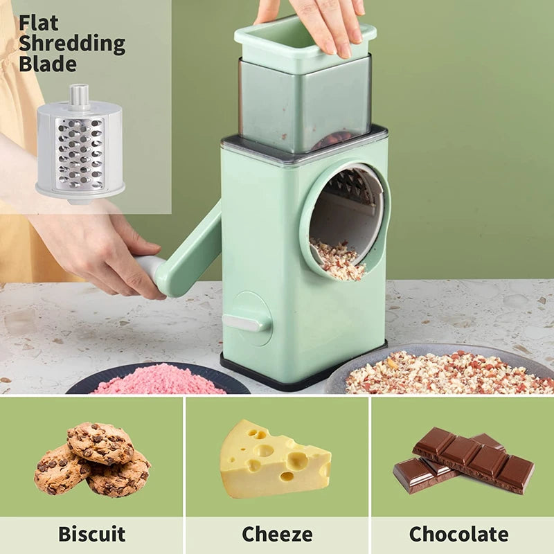 rotary vegetable grater with 3 drum blades, view 4 - MRSLM