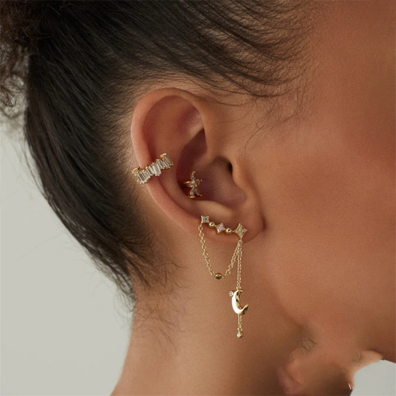 sterling silver star moon tassel ear clip - MRSLM