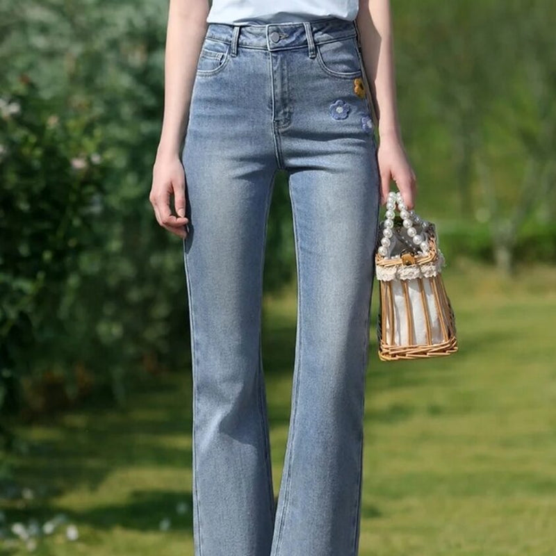 light blue embroidered high-waisted jeans - MRSLM