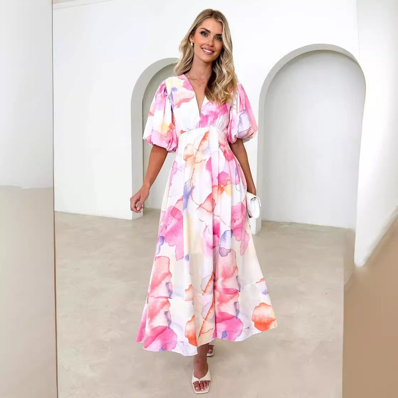 women's summer floral print dress, view 4 - MRSLM