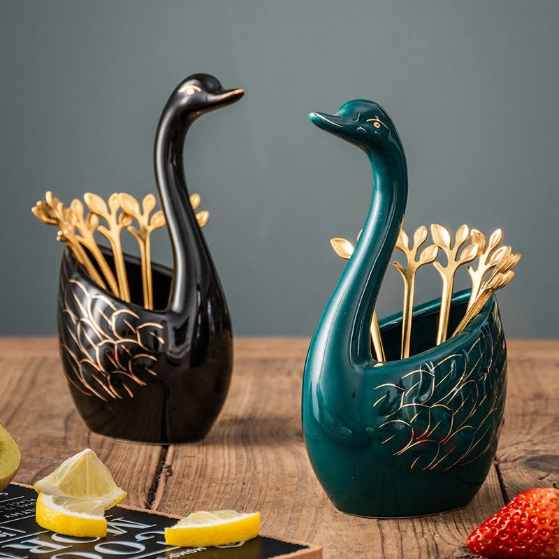 ceramic swan fruit fork set - MRSLM