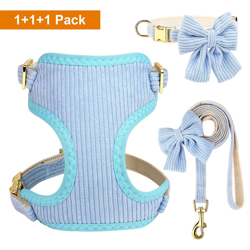 Adjustable bowknot dog collar, harness and leash set, view 4 - MRSLM