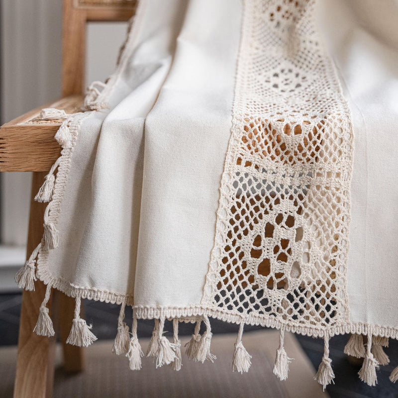 beige crochet mesh curtain, view 2 - MRSLM