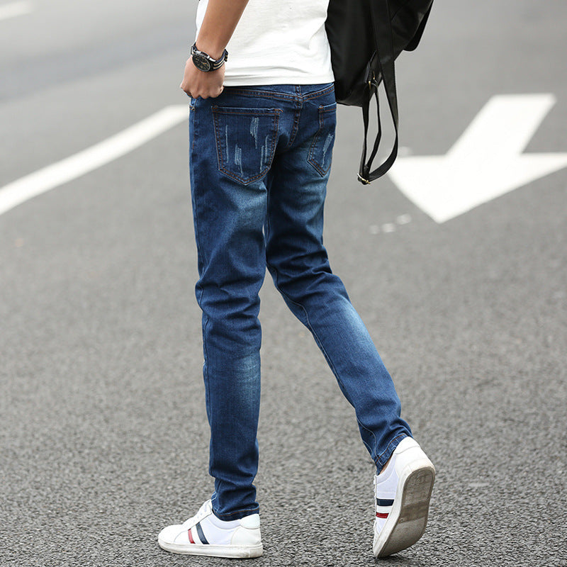 Men's dark blue denim pants, view 2 - MRSLM