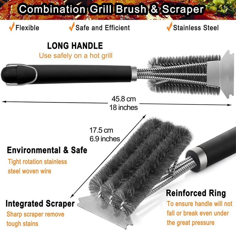 18-Inch Stainless Steel Safe Grill Brush & Scraper