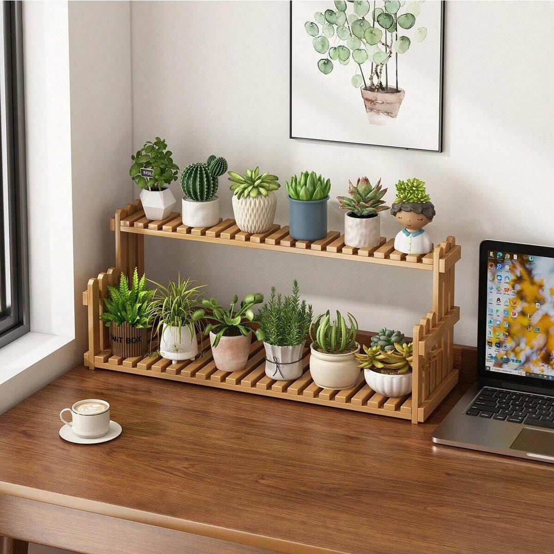 Wooden 2-Tier Indoor Plant Holder Shelf