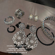 lace honeycomb zircon flower earrings, view 7 - MRSLM