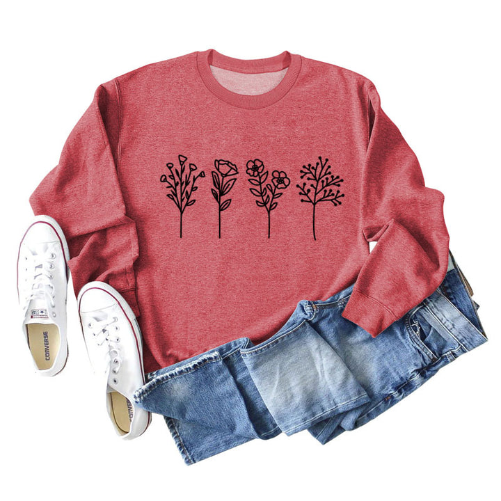 Four Flowers Printed Casual Long Sleeve Sweatshirt