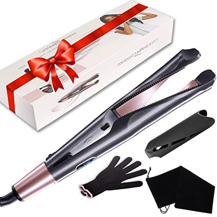 Revolutionary 2-in-1 Hair Styler: Ceramic Straightener & Curler Iron with Fast Heat & Ionic Tech