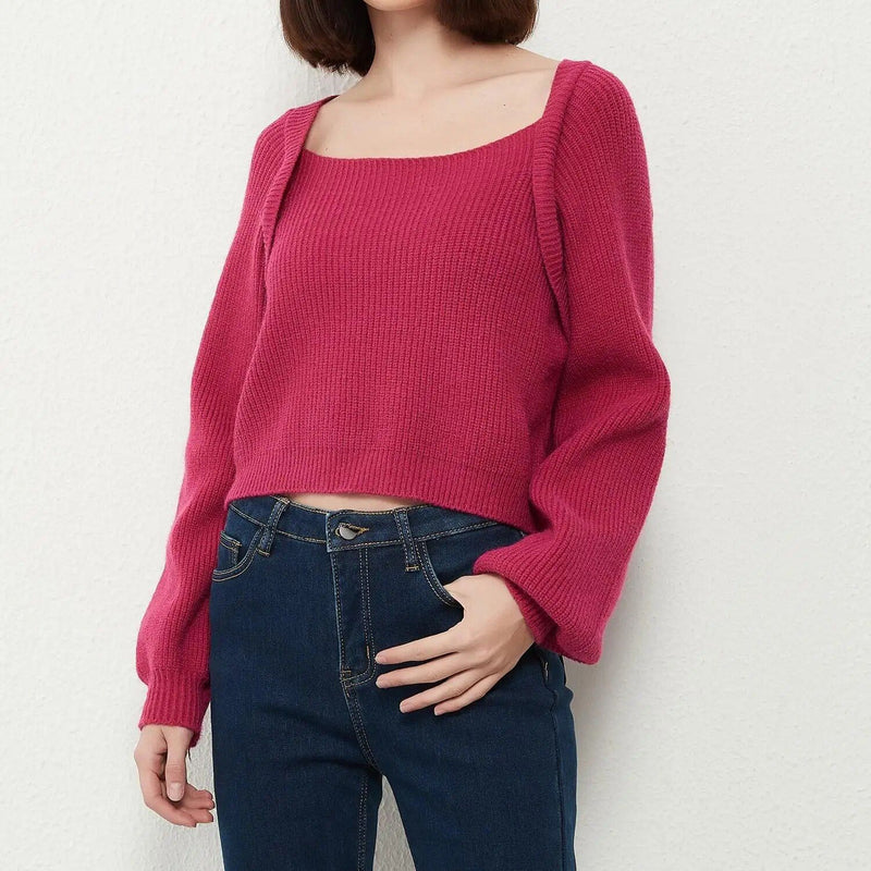 square collar cotton knit sweater, view 2 - MRSLM