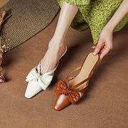 elegant leather mules with bowknot - MRSLM