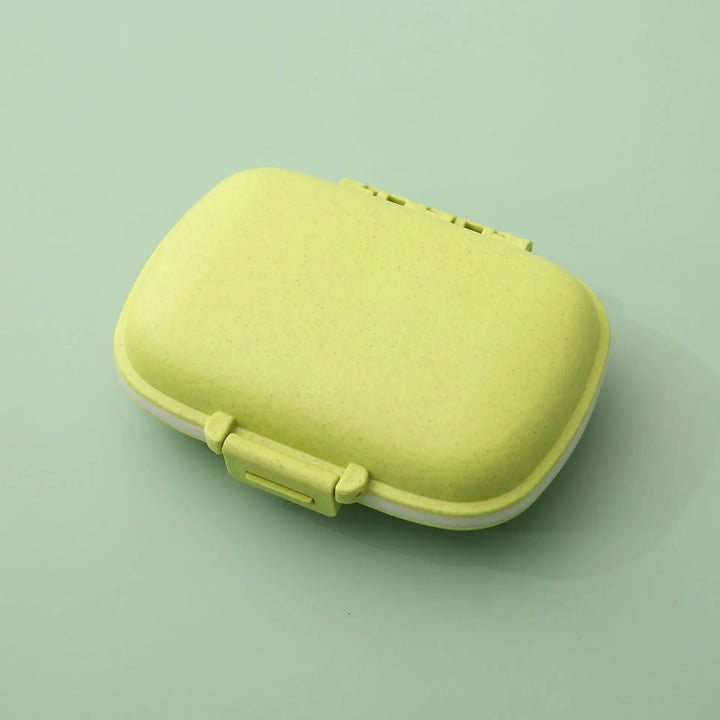 8-Grid Travel Pill Box Organizer with Seal Ring – Wheat Straw Medicine Container