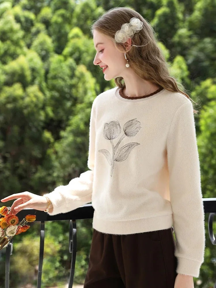 Aprikosenfarbener, weicher Freizeitpullover für Damen