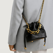 genuine leather quilted drawstring bucket bag - MRSLM