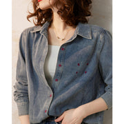 spring casual denim shirt with embroidery, view 4 - MRSLM