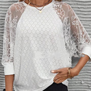 women's lace patchwork round neck top - MRSLM