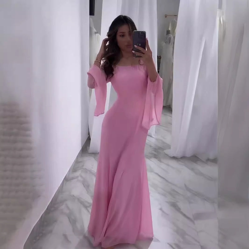 Chiffon ruffle sleeve long dress, view 2 - MRSLM