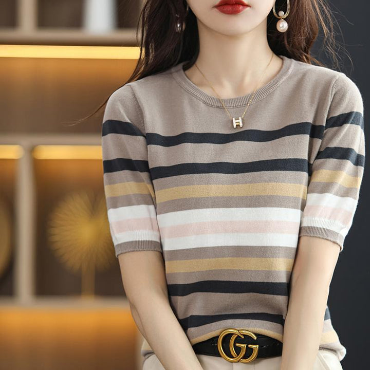 Striped Knitted Short Sleeve Women