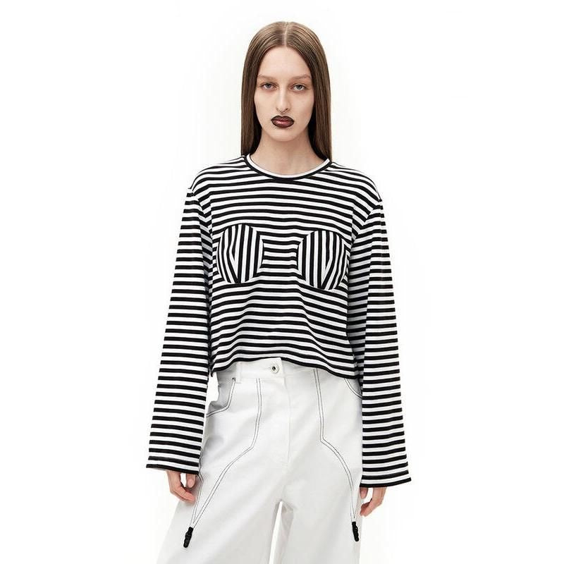 Camiseta elegante de manga comprida com listras