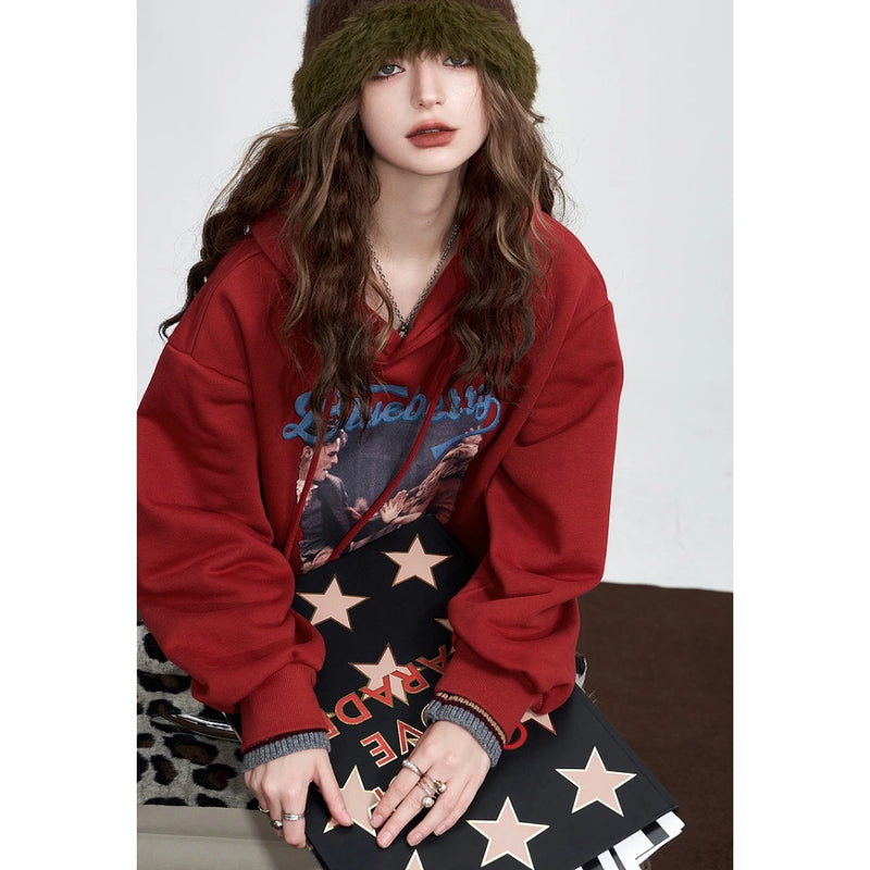 Rote Fleece-Hoodies für Damen