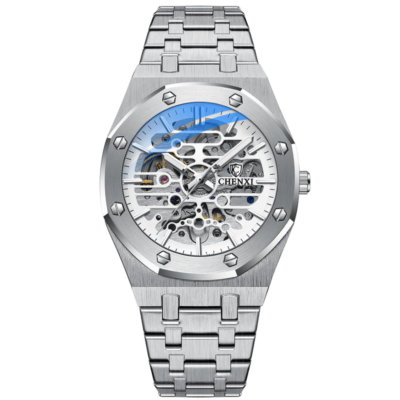 men's octagon skeleton automatic watch, view 3 - MRSLM