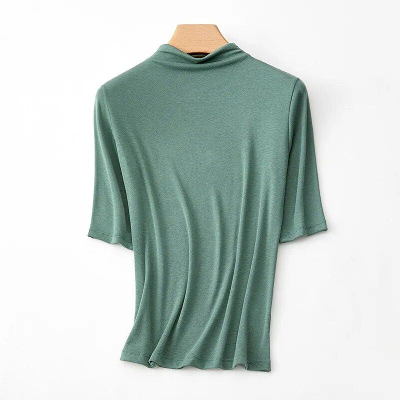 T-Shirt aus Wollmischung mit Stehkragen