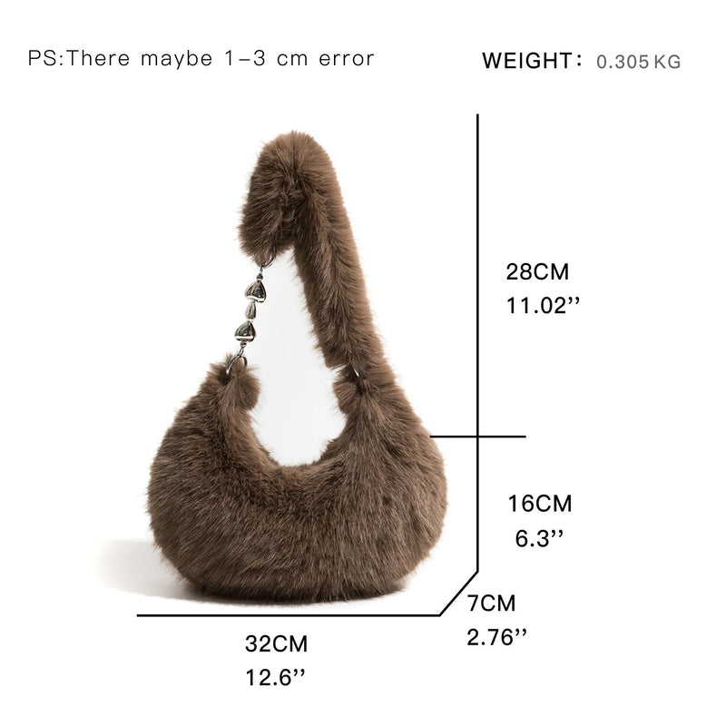 Schicke, flauschige Halbmond-Schultertasche aus Kunstpelz