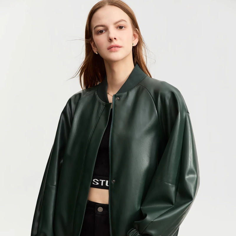 Sportliche Lederjacke mit Baseballkragen