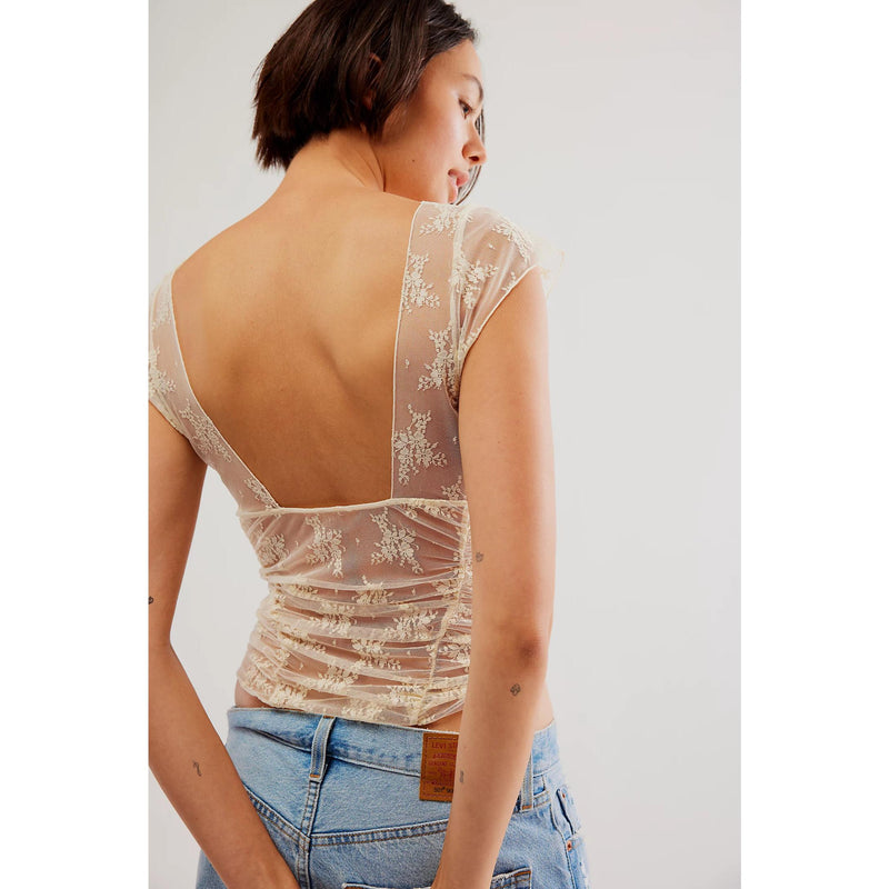 Floral lace backless top, view 4 - MRSLM