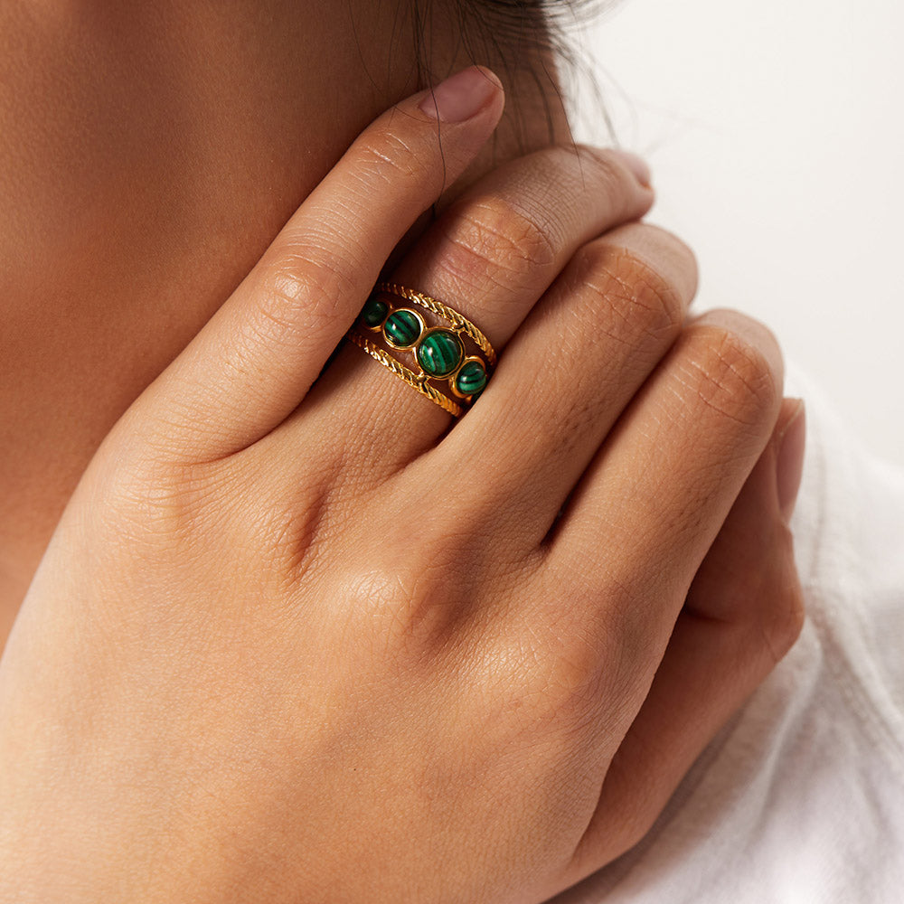 Waterproof Gold Plated Stainless Steel Malachite Ring