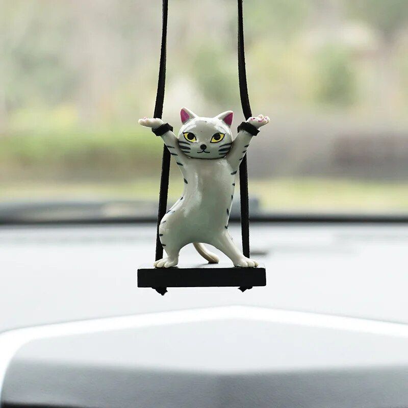 Cute Cat on Branch Car Rearview Mirror Pendant