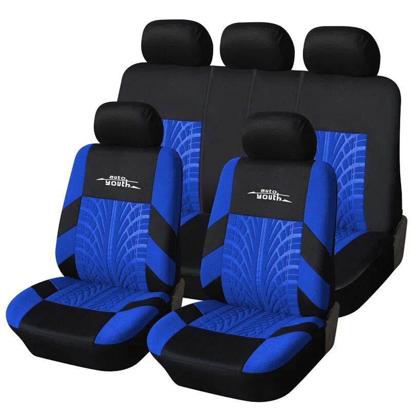 Universal Fit Embroidered Car Seat Covers with Tire Track Detail