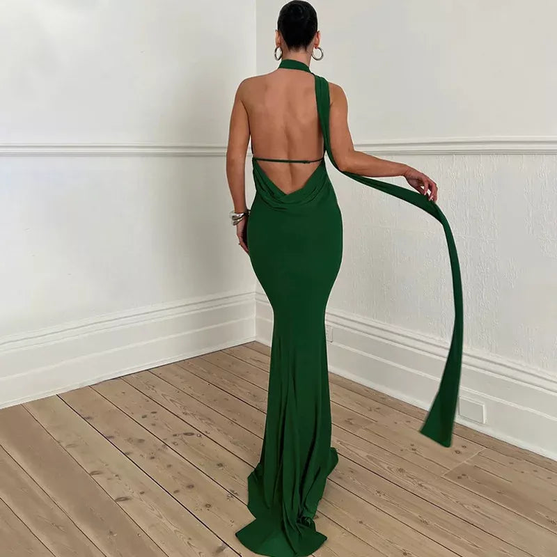 inclined shoulder maxi long dress, view 19 - MRSLM