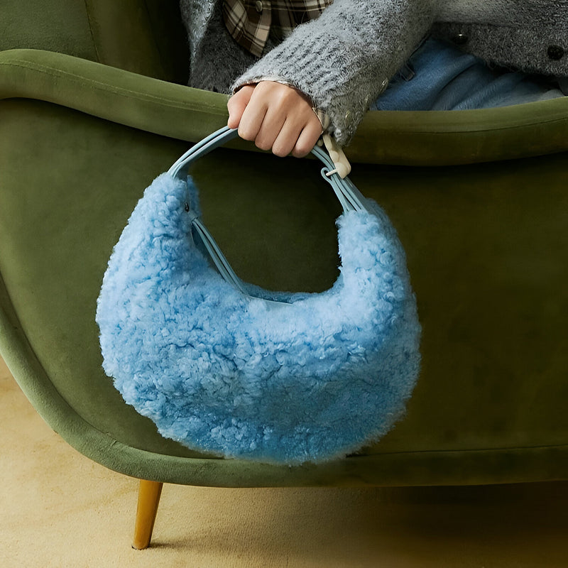 half moon fluffy wool handbag, view 4 - MRSLM