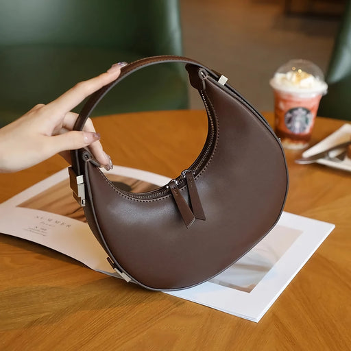 leather moon-shaped shoulder bag, view 2 - MRSLM