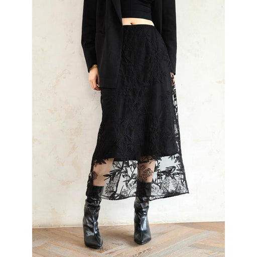 Black A-line skirt with side split, view 2 - MRSLM