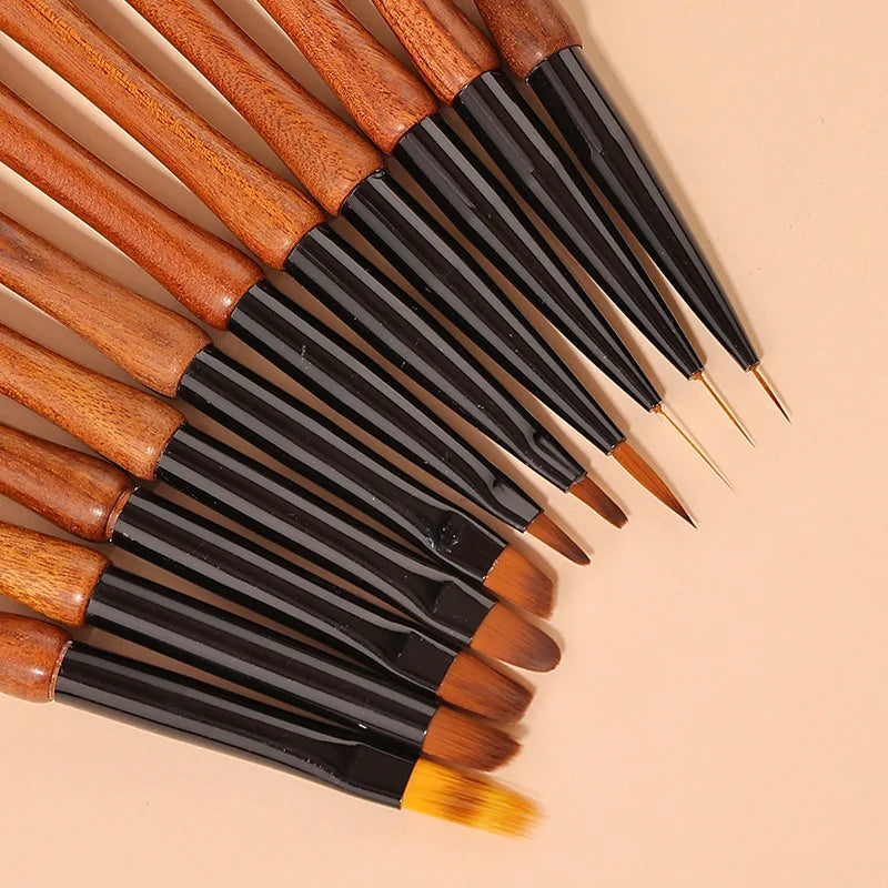 11-piece sandalwood handle nail art brush set, view 3 - MRSLM